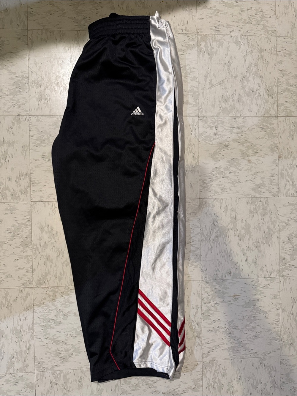 adidas rip away Black warm up Sweatpants with White Side Panels and Red Trim